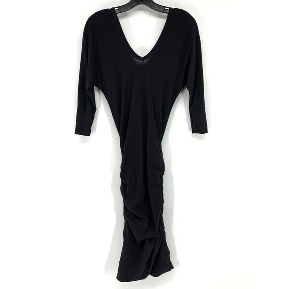 Standard James Perse Dress Black Ruched High Twist Jersey V Neck - Picture 8 of 10